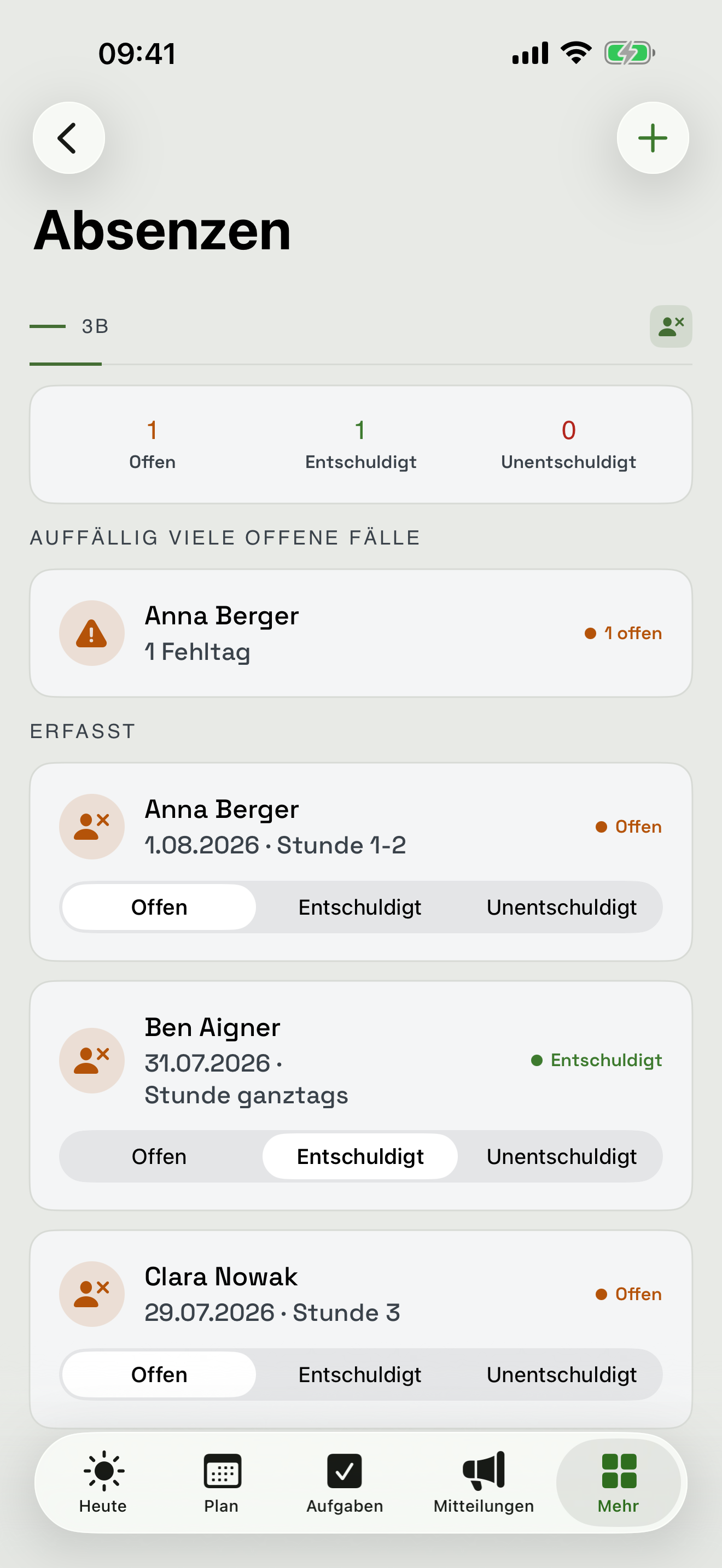 Absenzenliste mit Status