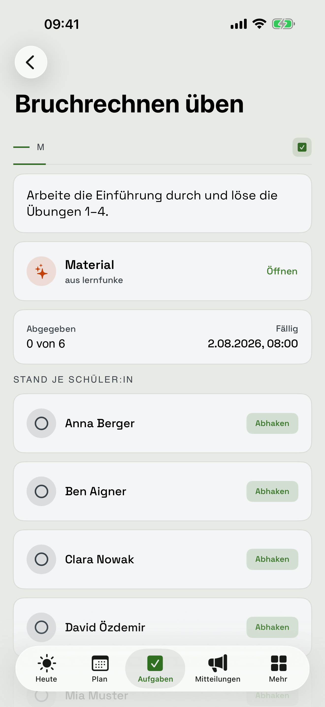 Aufgabendetail mit angehängtem learn-Material