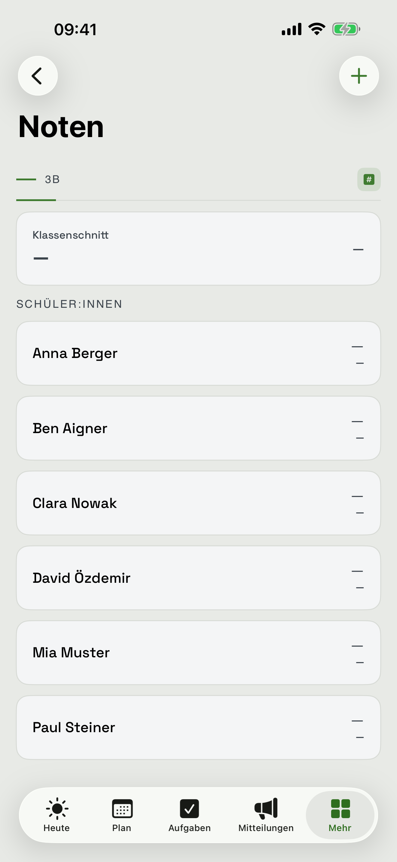 Notenliste mit Bewertungen